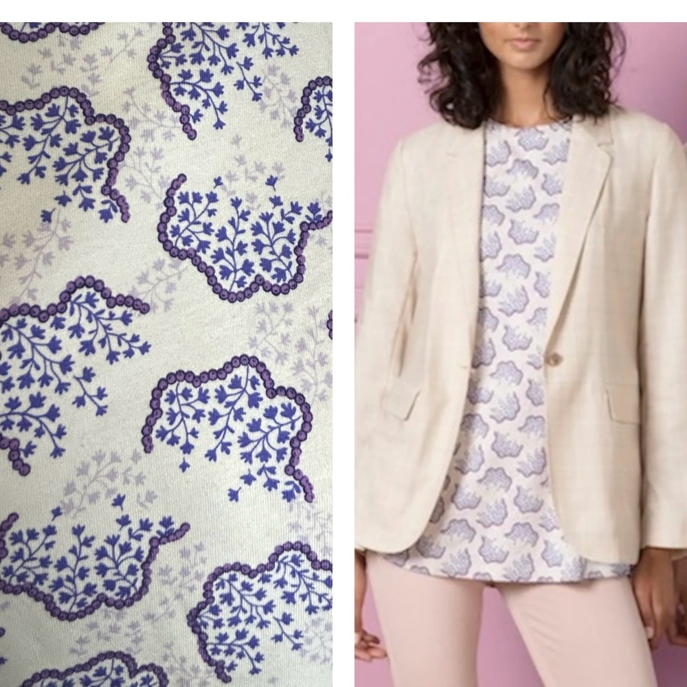 Anna Sui X UT Shirt Purple Cream Tunic Tee Trapeze Star Cloud Size Small
